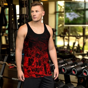 Red Nite - Herren Tanktop - Herren Tanktop - rot-schwarzer geometrischer Wirbelverlauf - Herren-Tanktop - roter Wirbel - Tanktop - schwarzes ärmelloses Shirt