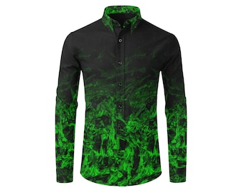 Green Mutant - Men&#39;s Casual Dress Shirt: Poly Viscose Spandex - black button up top