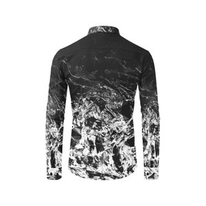 Winter Nite - Men's Casual Dress Shirt - white gray and black gradient geometric swirls - men's black and white dress shirts-gradient shirts