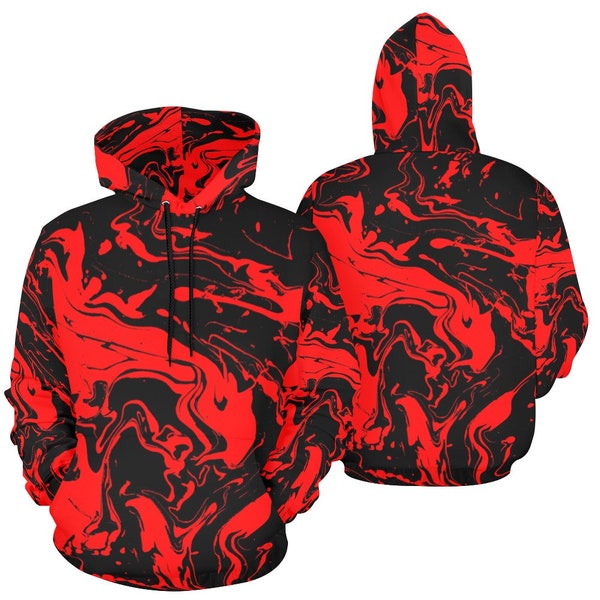 Silence - Men's Pullover Hoodie - black and red swirls - men's red hoodies-black and red hoodies-spiral spotted abstract hoodies-swirls