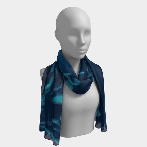 Teal - Long Scarf - blue green turquoise black abstract swirls - blue green silk scarf-black and blue long scarves-blue winter scarves-soft