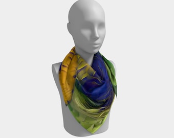 Airplane Hills and Valleys - Square Scarf - green blue gold orange slight pink spirals - blue square scarf-green head wrap-pink neck scarf