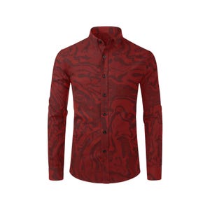 Red Teppich - Herren Casual Dress Shirt: Poly Viscose Spandex - rot weinrot monochrome Wirbel