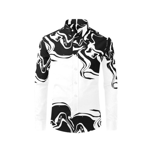 Black Swirl Therapy - Men's Casual Dress Shirt: Poly Viscose Spandex - White button up