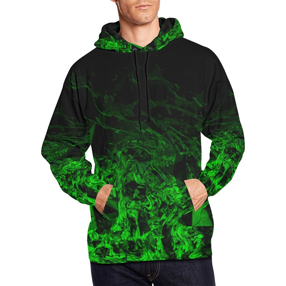Green Mutant Men's Pullover Hoodie Green and Black Polygon Swirl Gradient Men's Black Green