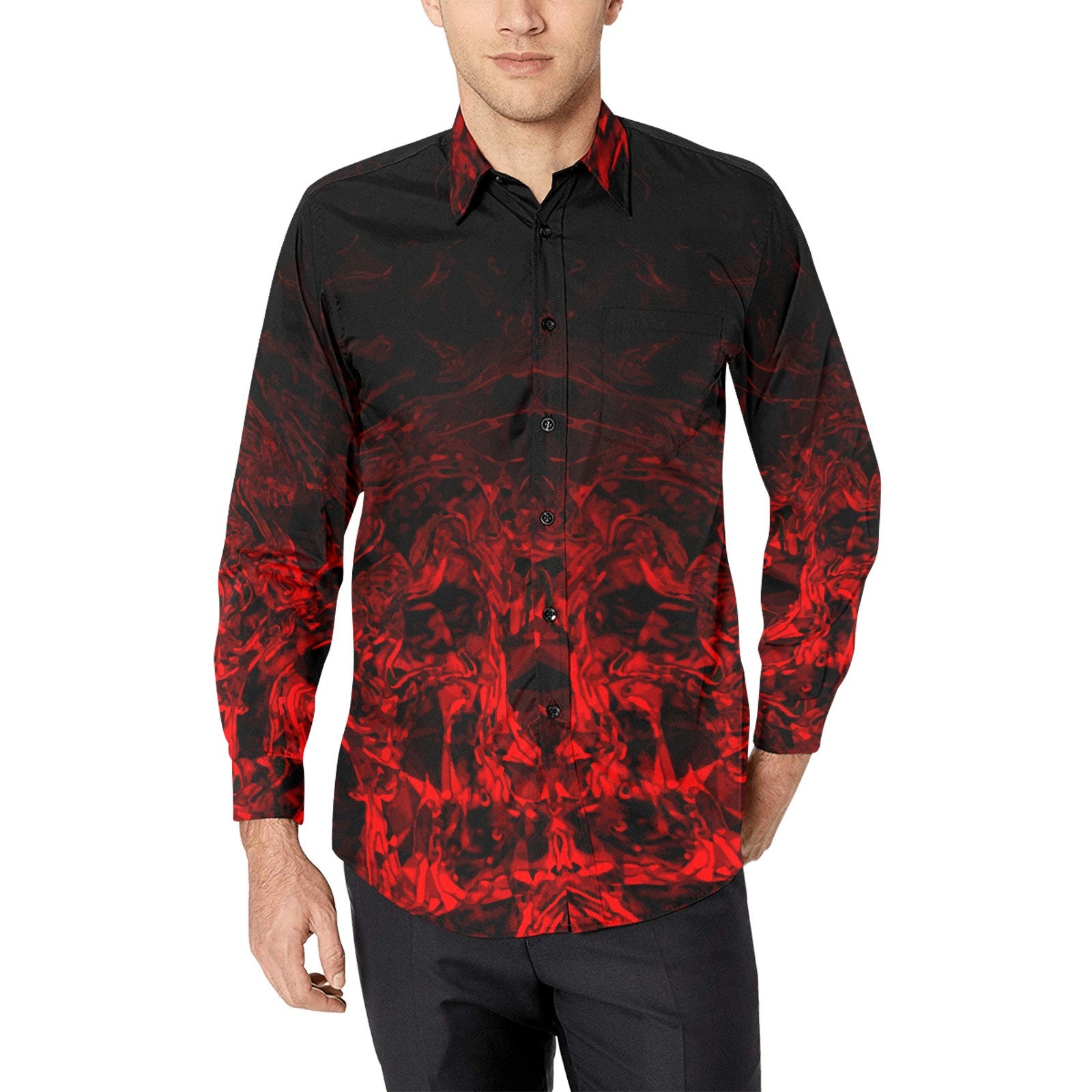 red and black dress shirt for men Mens Fashion Dress Shirts and Ties Black-Red Pinstripe Colorful Men's Dress Shirt Black-Red Pinstripe / XXL 18.5” Neck / 34-35” Sleeve
