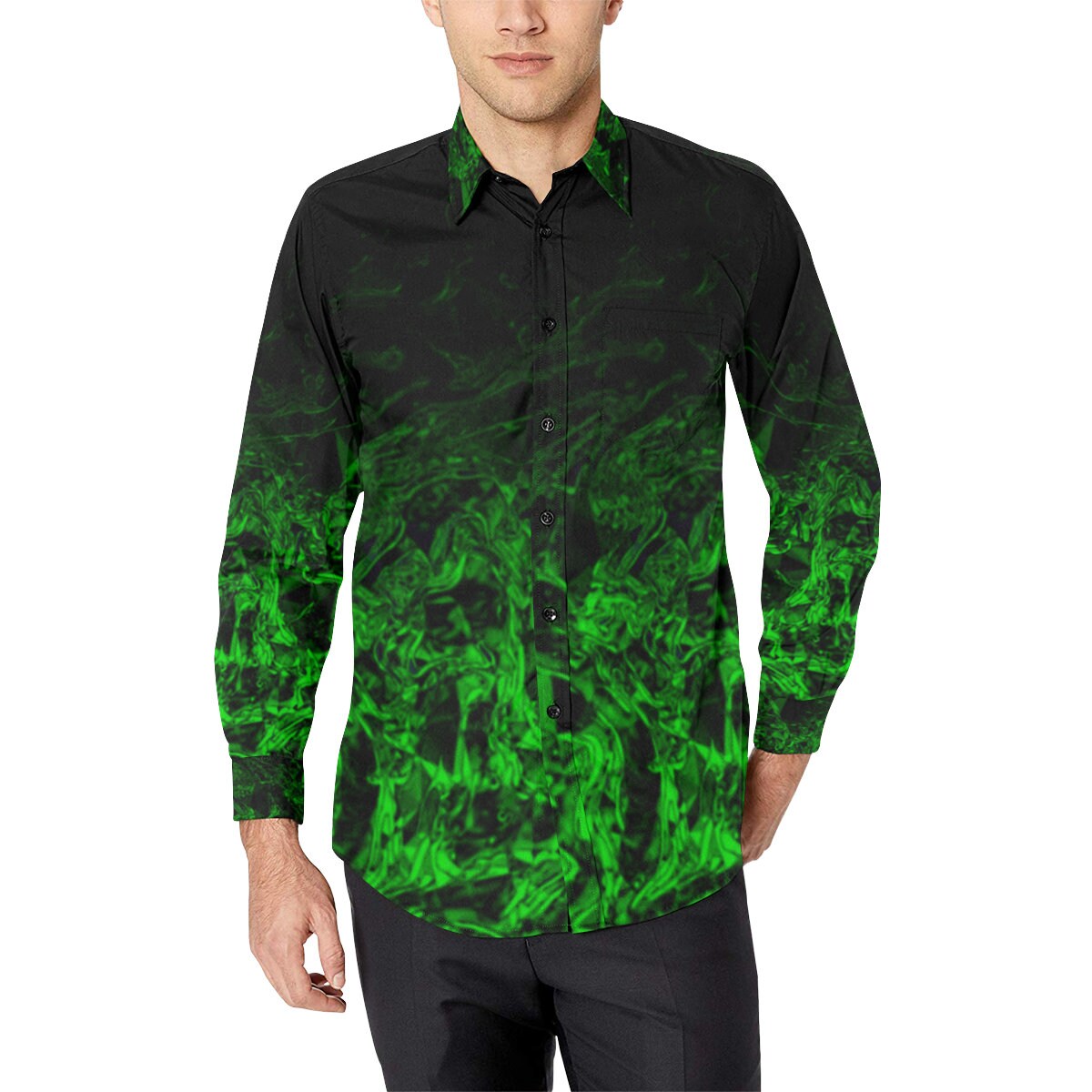 green and black dress shirt HISDERN Dress Shirts for Men Casual Button Down Dress Shirt Long Sleeve Formal Shirt Black Green L