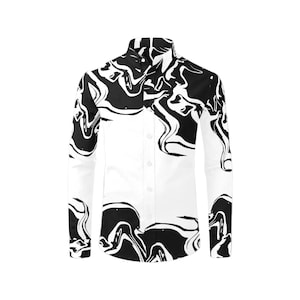Black Swirl Therapy - Men's Casual Dress Shirt: Poly Viscose Spandex - white button up