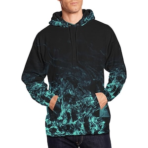 Windy Nite - Men&#39;s Pull Over Hoodie - blue green black polygon swirl gradient - men&#39;s black hoodies-men&#39;s turquoise hoodies-blue hoodies