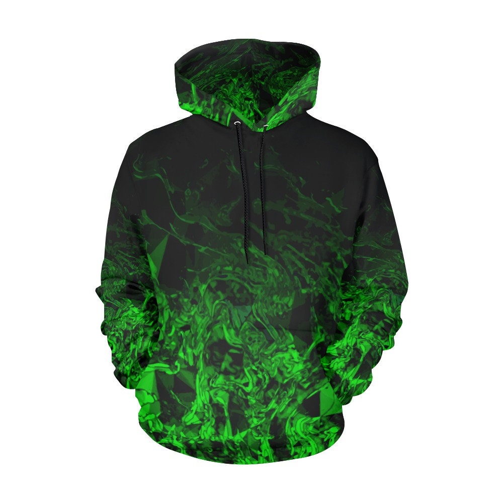 Green Mutant Men's Pullover Hoodie Green and Black Polygon Swirl Gradient Men's Black Green