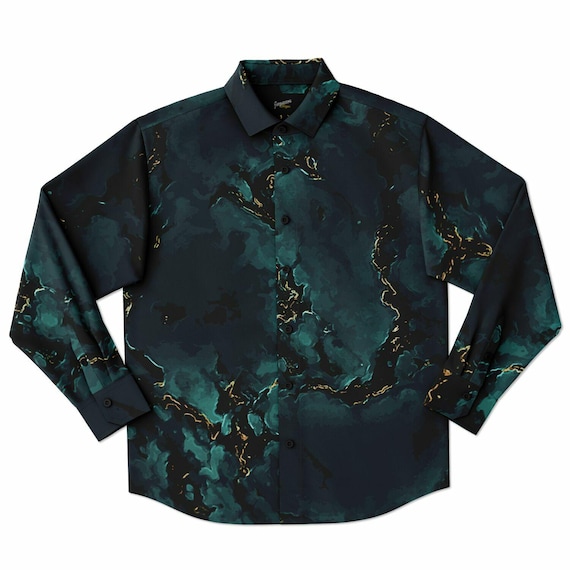 Turquoise Crystal - Men's Long Sleeve Button Down Shirt - Turquoise Blue  Green Black Gold White Marble Pattern - Men's Green Button Shirts - Etsy  Israel