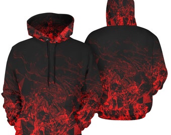 Red Nite - Pull Over Hoodie voor heren - rood zwart gradiënt driehoek polygoon werveling - zwarte hoodies voor heren - rode hoodies voor mannen - geometrische hoodies
