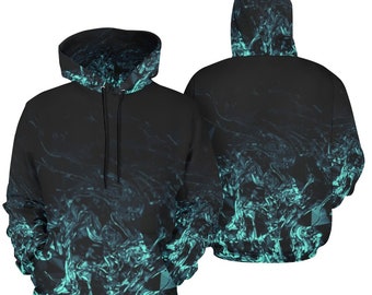 Windy Nite - Men's Pull Over Hoodie - blue green black polygon swirl gradient - men's black hoodies-men's turquoise hoodies-blue hoodies