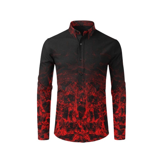 Red Nite Men's Casual Dress Shirt Red 