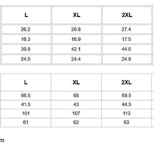May include: A size chart showing garment measurements in inches and centimetres. Sizes range from S to 5XL, with measurements for length, shoulder, bust, and sleeve. The text reads: "The size chart is manual measured, the margin of error is 3cm."