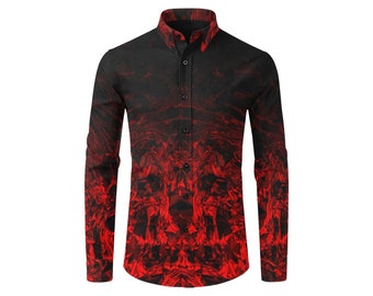 Red Nite - Men&#39;s Casual Dress Shirt - red black gradient triangle swirl pattern - black dress shirts-red shirts-black tops-black button up