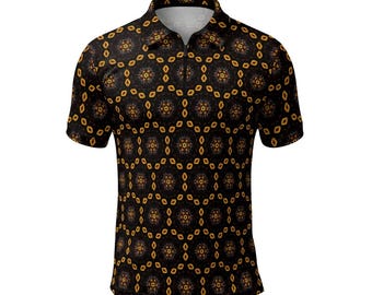 Coral Reef Fire Fence - Men's Short Sleeved Zip Polo Shirt (black zipper): Poly Spandex