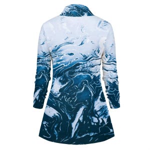 Liquid Arctic - Women's Draped Long Sleeve Top: Poly Spandex - blue white black gradient swirls image 2