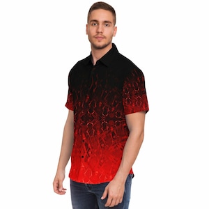 Red Light - Men&#39;s Short Sleeve Button Down Shirt - red and black geometric gradient - men&#39;s black and red short sleeve shirts-red gradient