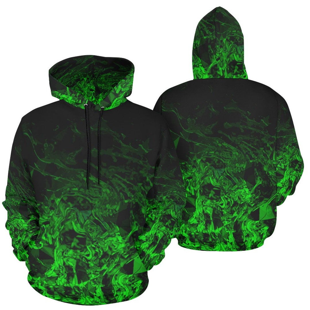 Green Mutant Men's Pullover Hoodie Green and Black Polygon Swirl Gradient Men's Black Green