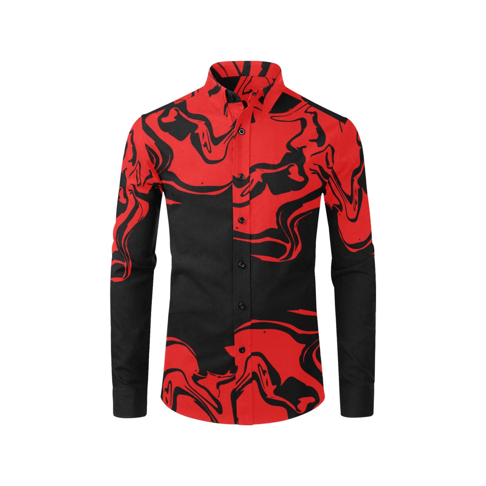 Bleeding Heart Therapy - Men's Casual Dress Shirt - red swirls - men's red and black dress shirts-men's red swirl button shirts-black button