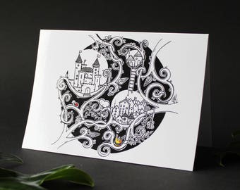Tangled Town - Wenskaart - Lege kaart - Magisch - Sprookje - Kinderkamer - Design