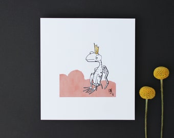 King Lizard - Hoge Kwaliteit Art Print - Wall Art - Magisch - Sprookje - Kinderillustratie