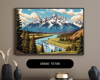 Impression numérique du parc national de Grand Teton – Superbe art mural paysage de haute qualité.