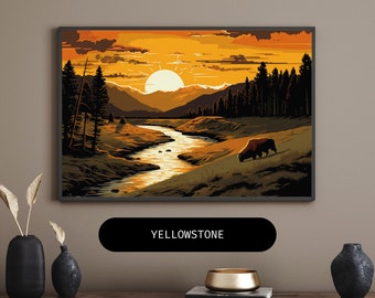 Impression numérique du parc national de Yellowstone - Buffalo Print - Impression haute résolution