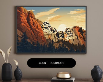 Impression numérique du mont Rushmore - Art mural de haute qualité pour la maison et le bureau - Oeuvre iconique de repère américain