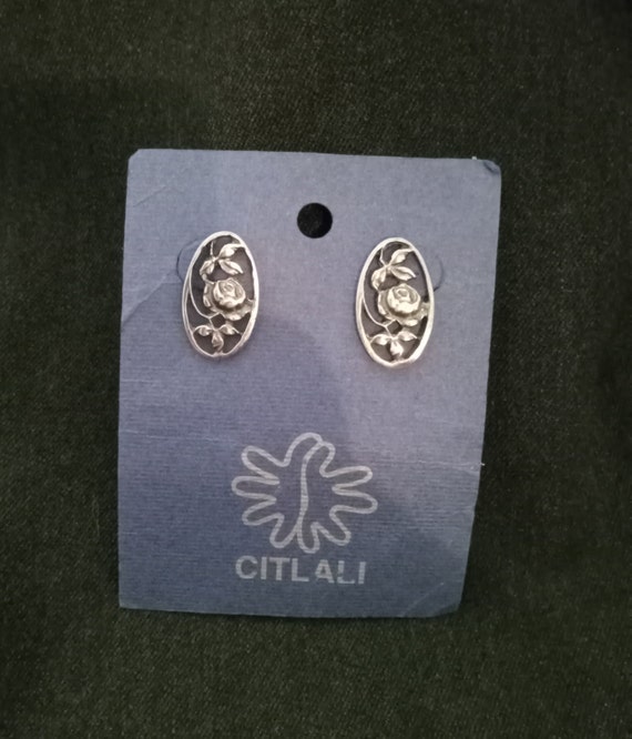CITLALI OVAL EARRINGS with rose in center. - image 1