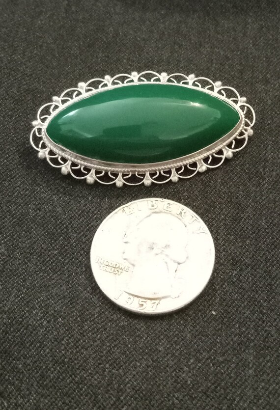 Vintage Sterling Silver with green onyx, filigree… - image 3