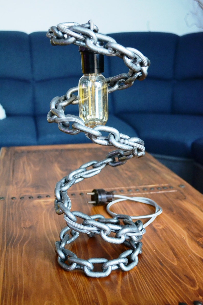 Table / Desk lamp welded chain Rustic lamp | Etsy