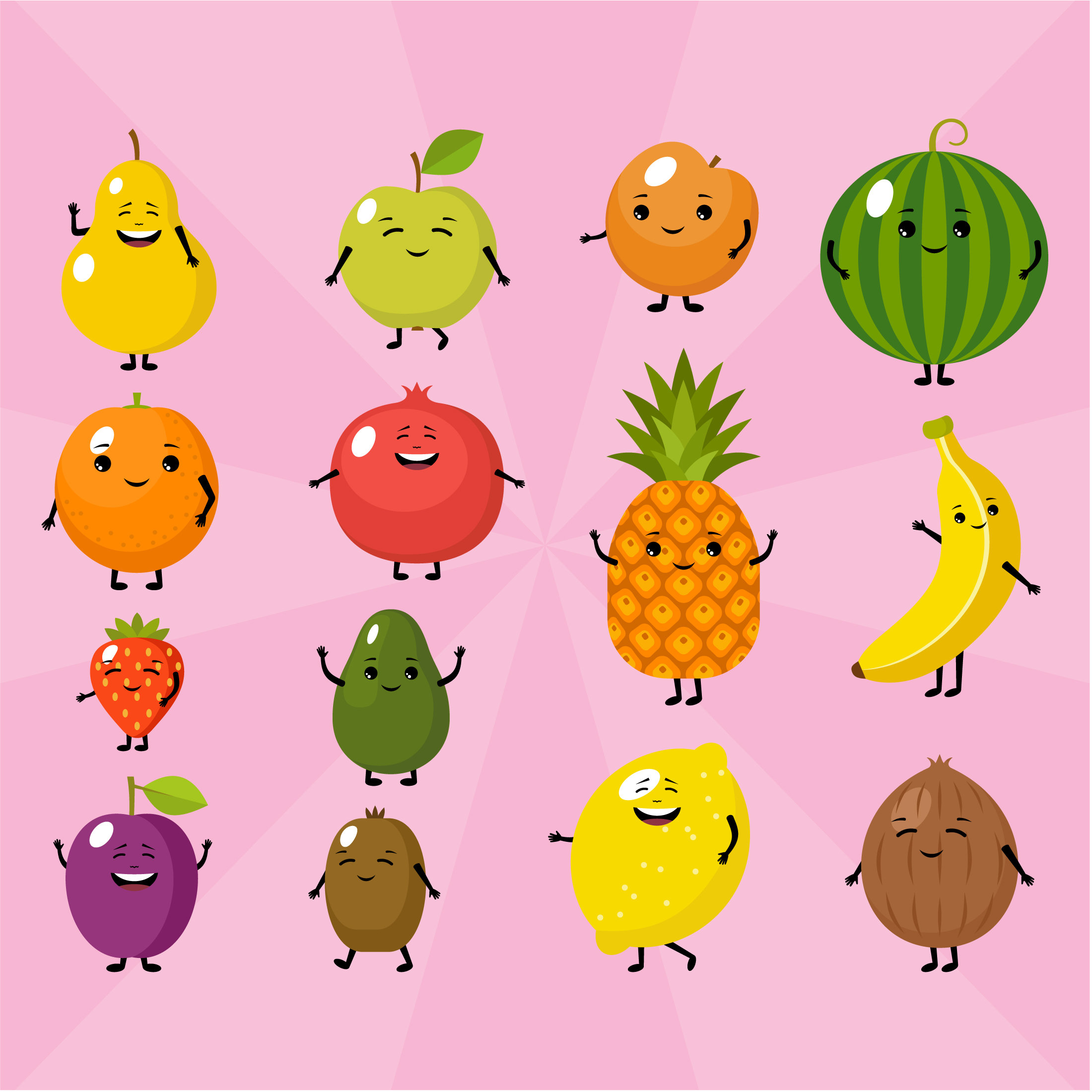 Funny Fruit Clipart. Apple Pear Watermelon Banana Lemon Etsy