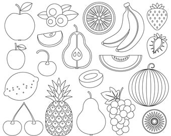 Fruits digital stamps. Fruits line art. Fruits outlines. Digital images, instant download.