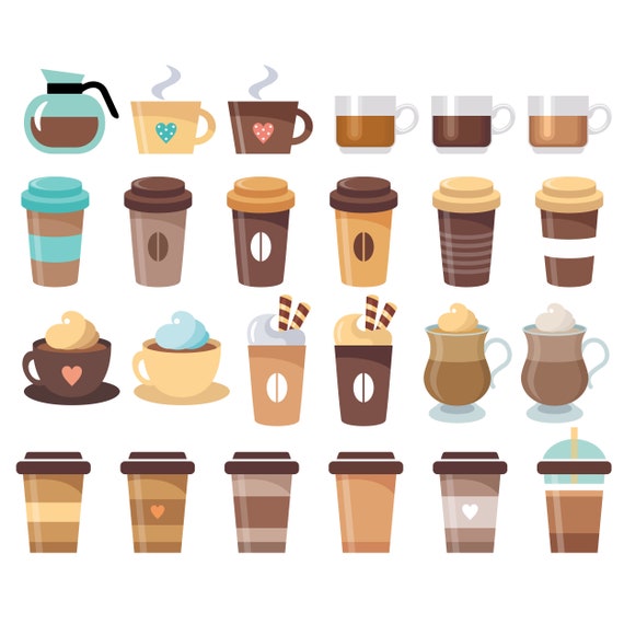 Coffee cups different cafe drinks types espresso Vector Image
