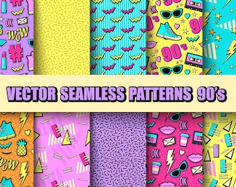 Digital Paper 90s 80s Patterns Seamless Printable. Memphis style.