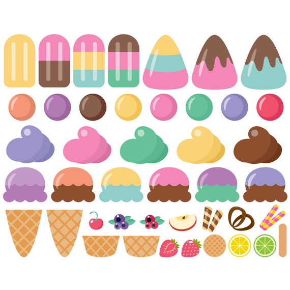 Ice Cream Clipart Set for Build Your Own Ice Cream. Ice Cream Scoop, Cone.  Vector Ice Cream Graphic. Digital Images, Instant Download. 