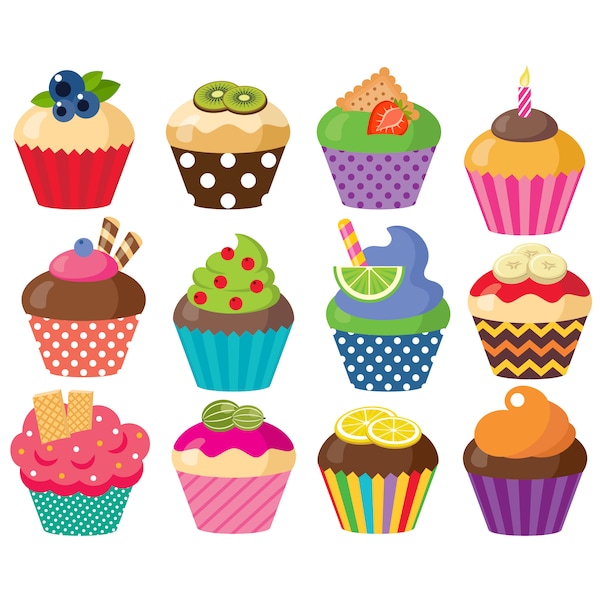 Cupcake clipart. Vector sweets graphic. Candy, birthday, party, berry, cupcake clip art. Cupcake digital images