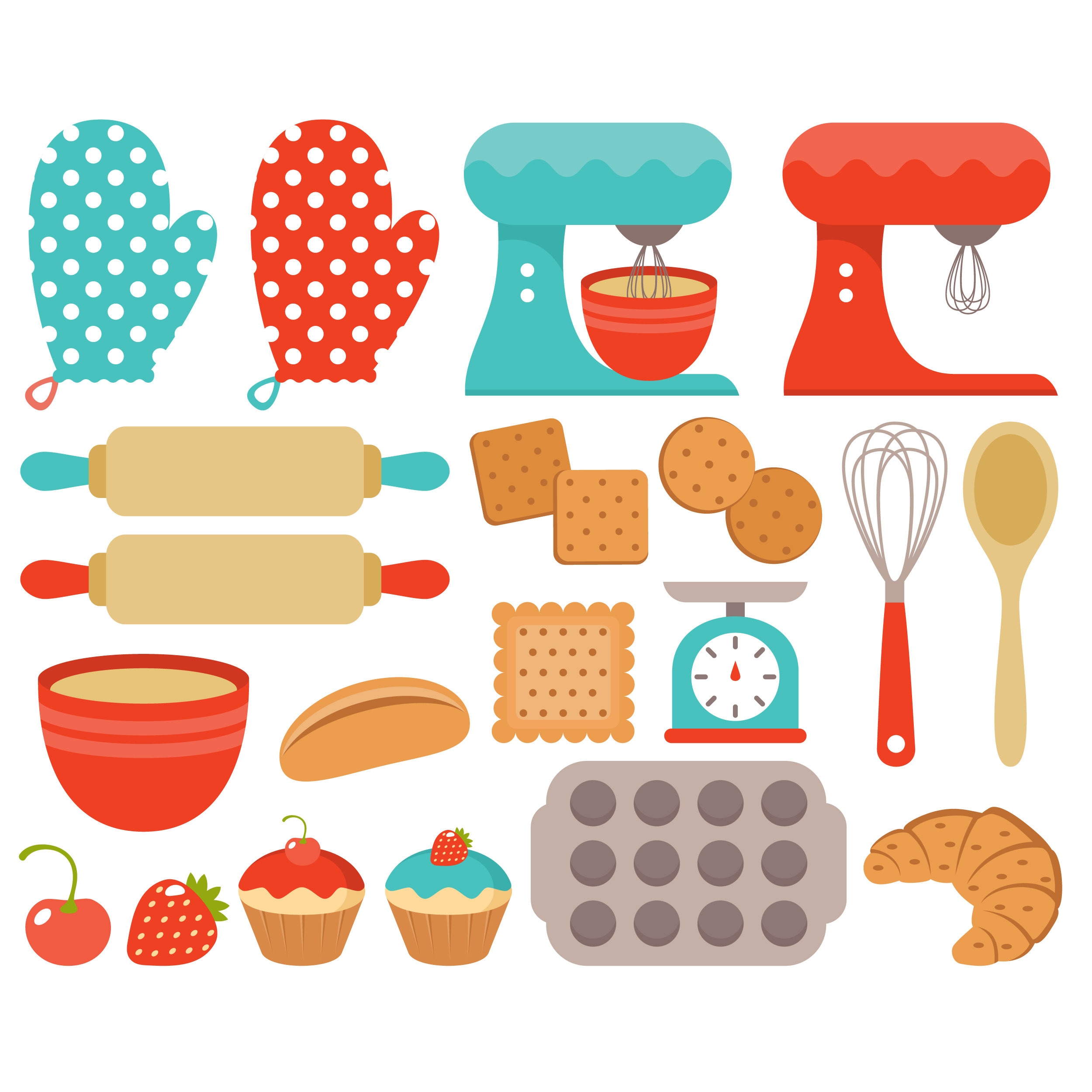 Baking сlipart. Vector baking graphic. Cooking kitchen. Etsy