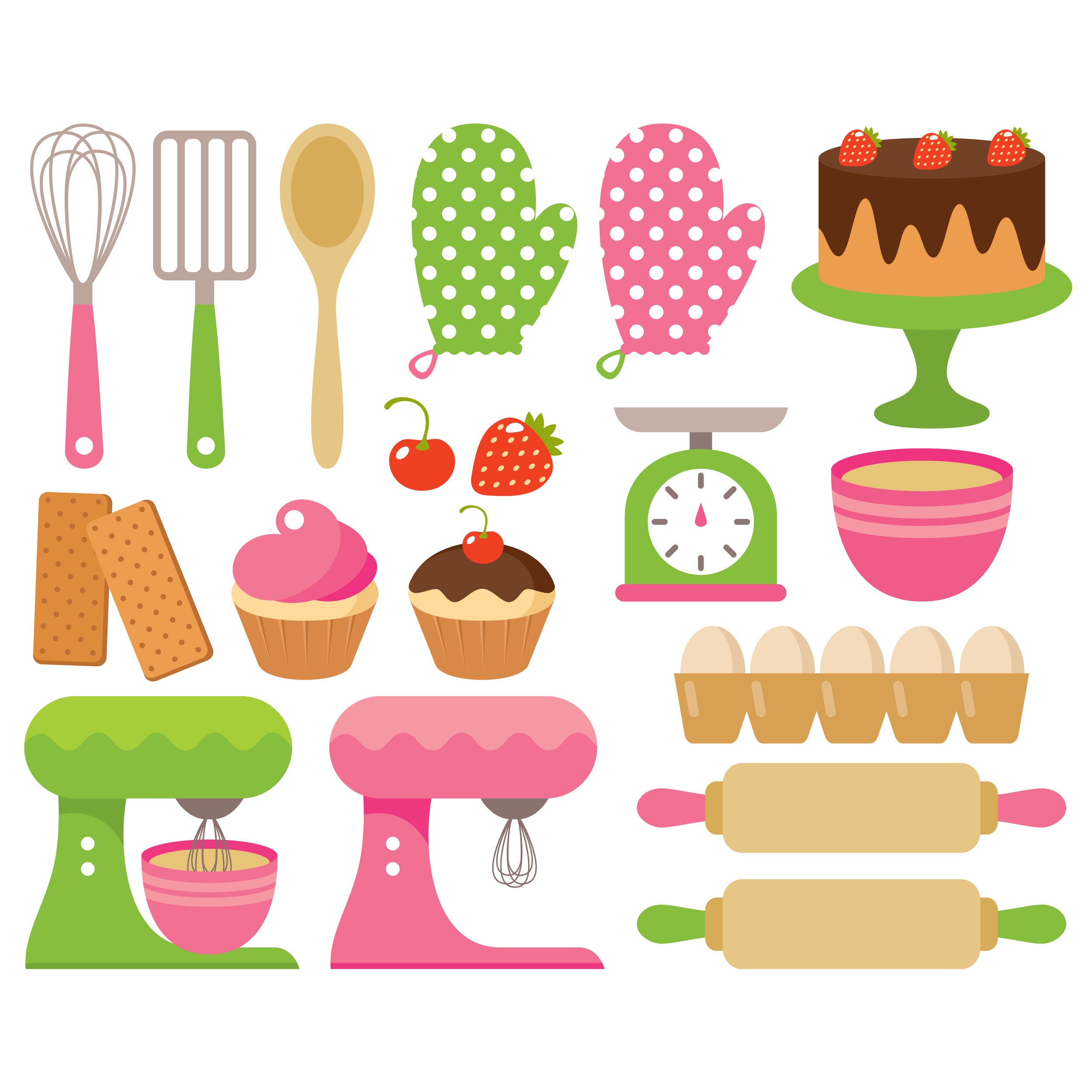 Baking lipart Vector baking graphic Cooking kitchen cake Etsy Vector kitchen baking illustration flat