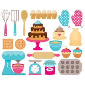 Baking сlipart. Vector baking graphic. Cooking, kitchen, cake, cupcake. Digital images