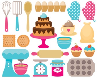 Baking сlipart. Vector baking graphic. Cooking, kitchen, cake, cupcake. Digital images
