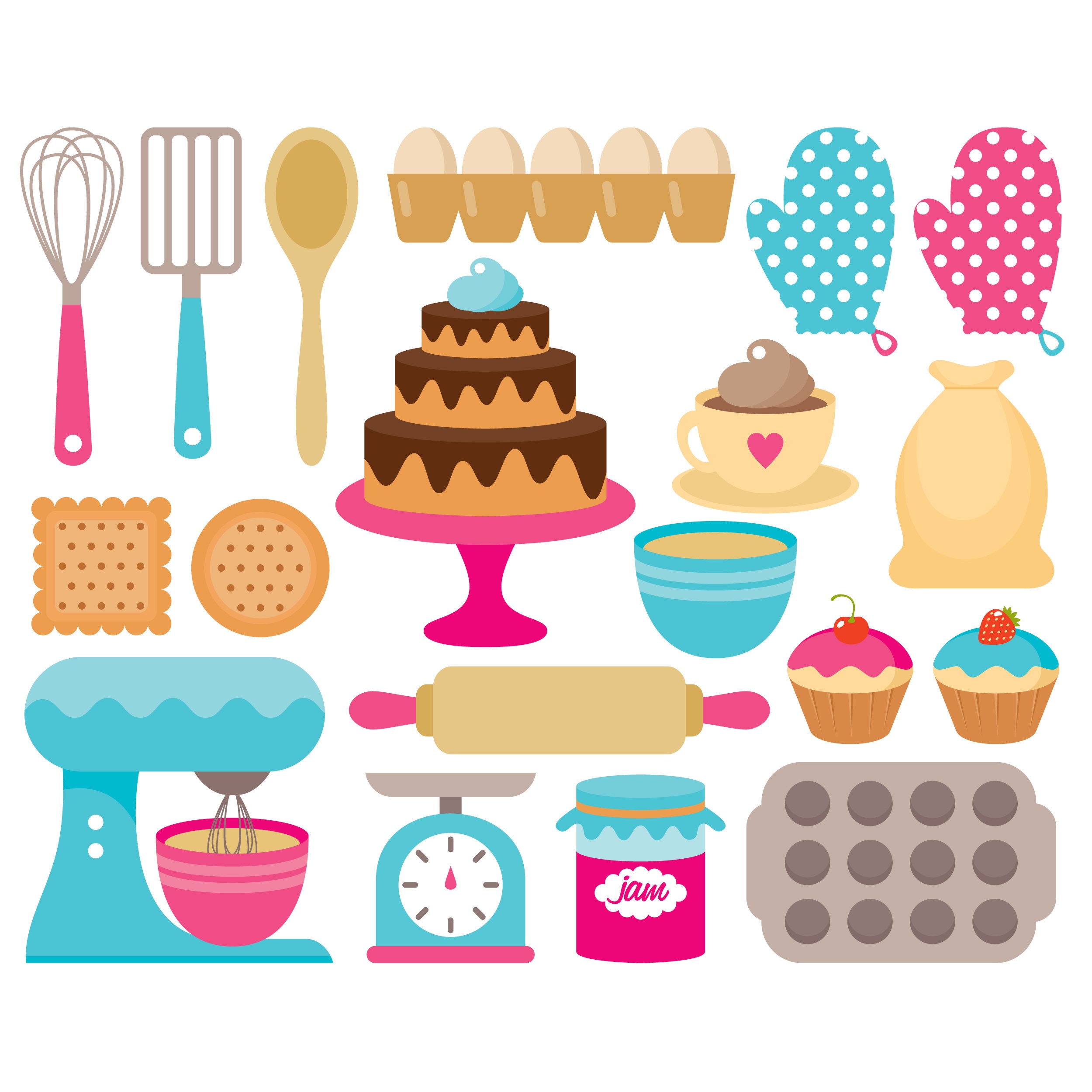 Baking сlipart. Vector Baking Graphic. Cooking, Kitchen, Cake, Cupcake