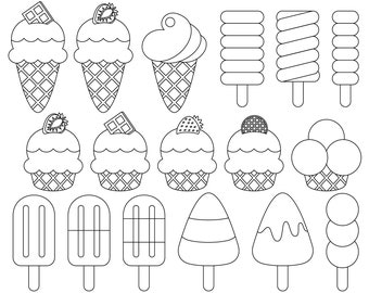 Ice cream digital stamps. Ice cream line art. Ice cream  outlines. Children's coloring. Digital images, instant download.