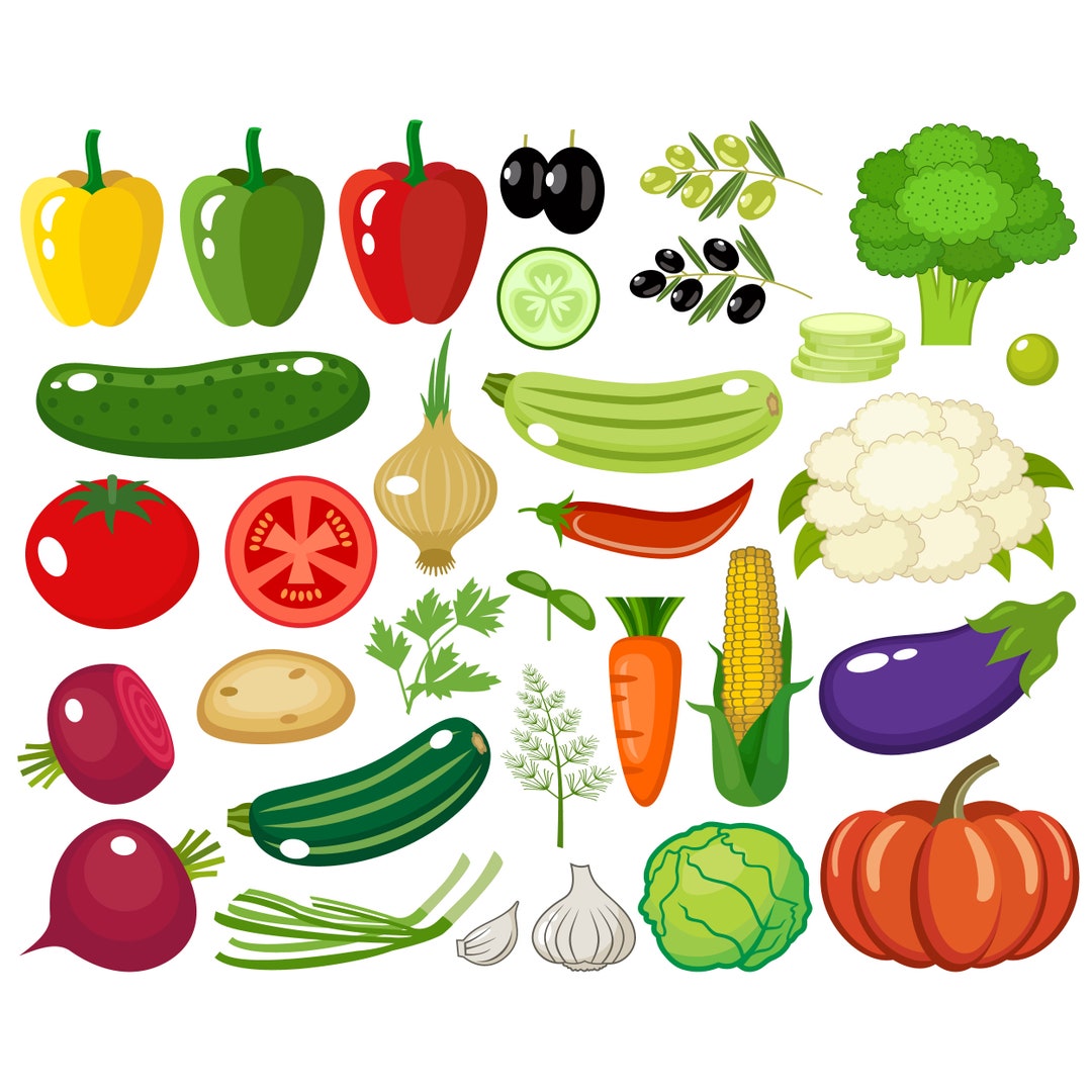 Clipart de legumes. Gráfico de vegetais vetoriais. Legumes de jardim