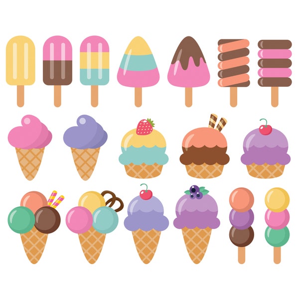 Ice cream сlipart. Ice lollies clipart. Vector ice cream graphic. Digital images, instant download.