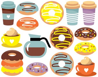 Donuts сlipart. Café сlipart. Gráfico de rosquinhas. Clip-art de comida. Comida doce. Imagens digitais, download instantâneo.
