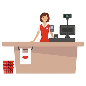 Clipart cashbox. Femme caissière au supermarché. Marché. Vendeur. Graphique vectoriel du vendeur. Images numériques, téléchargement instantané.