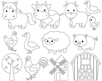 Farm Animals Digital Stamps. Farm Animals Line Art. Farm - Etsy Farm Animals Digital Stamps. Farm Animals Line Art. Farm - Etsy